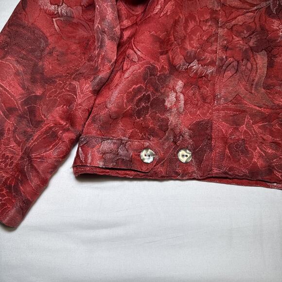 Chicos 3 Womens XL Jacket Silk Blend Blazer Red Metallic Floral Button Front EUC - Picture 12 of 14